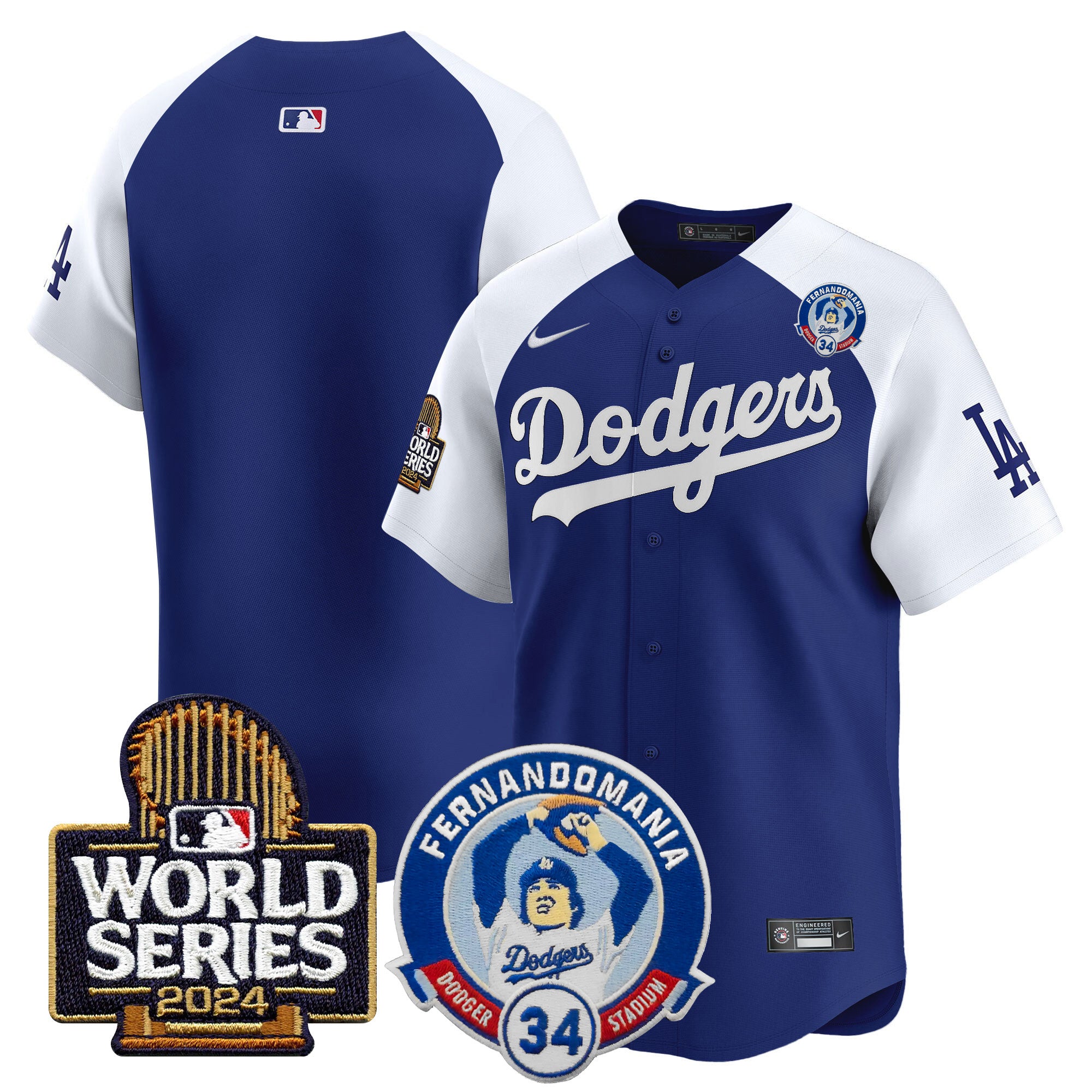 Men's Dodgers Fernando Valenzuela & 2024 World Series Patch Vapor Premier Limited Jersey V3 - All Stitched