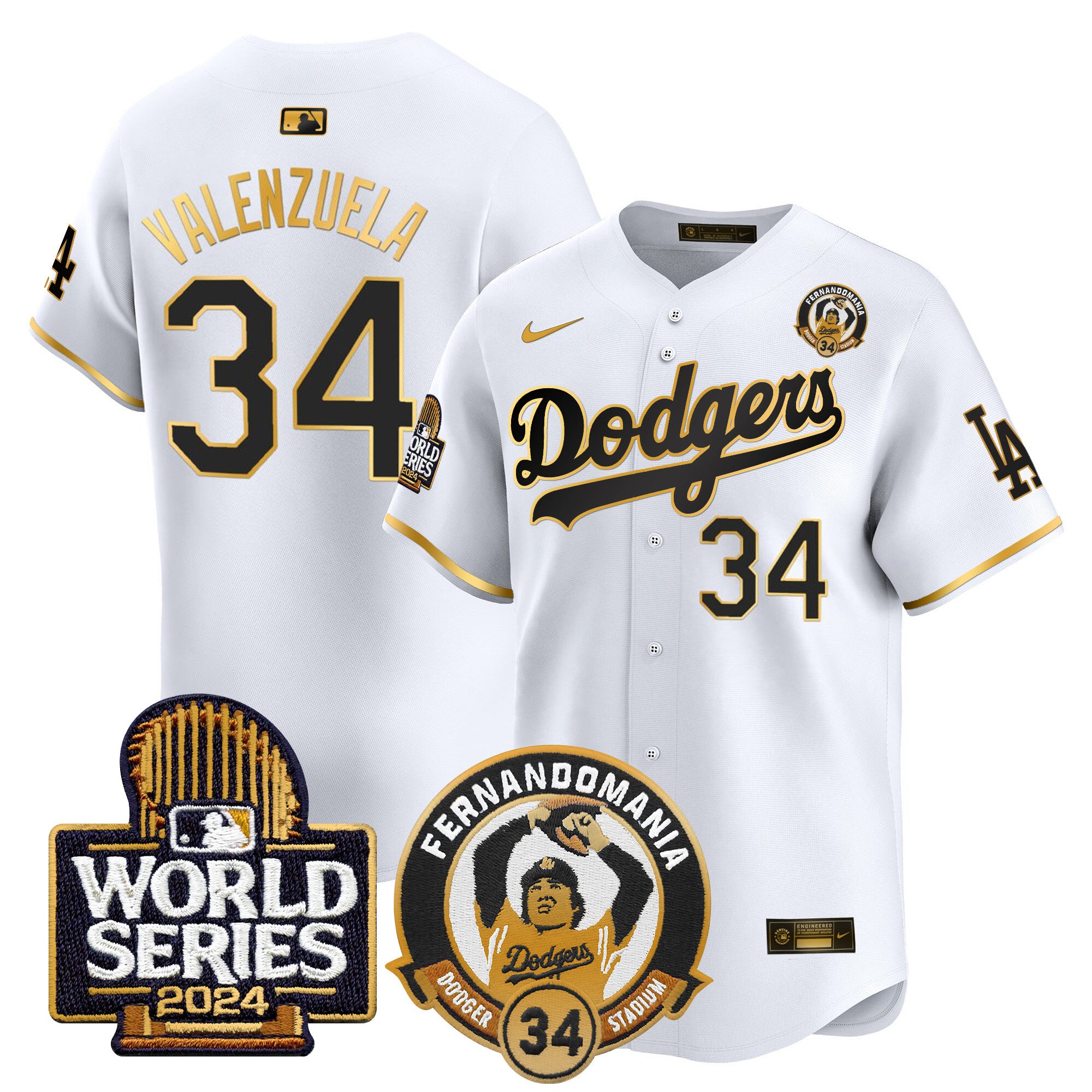 Men's Dodgers Fernando Valenzuela & 2024 World Series Patch Vapor Premier Limited Jersey V3 - All Stitched