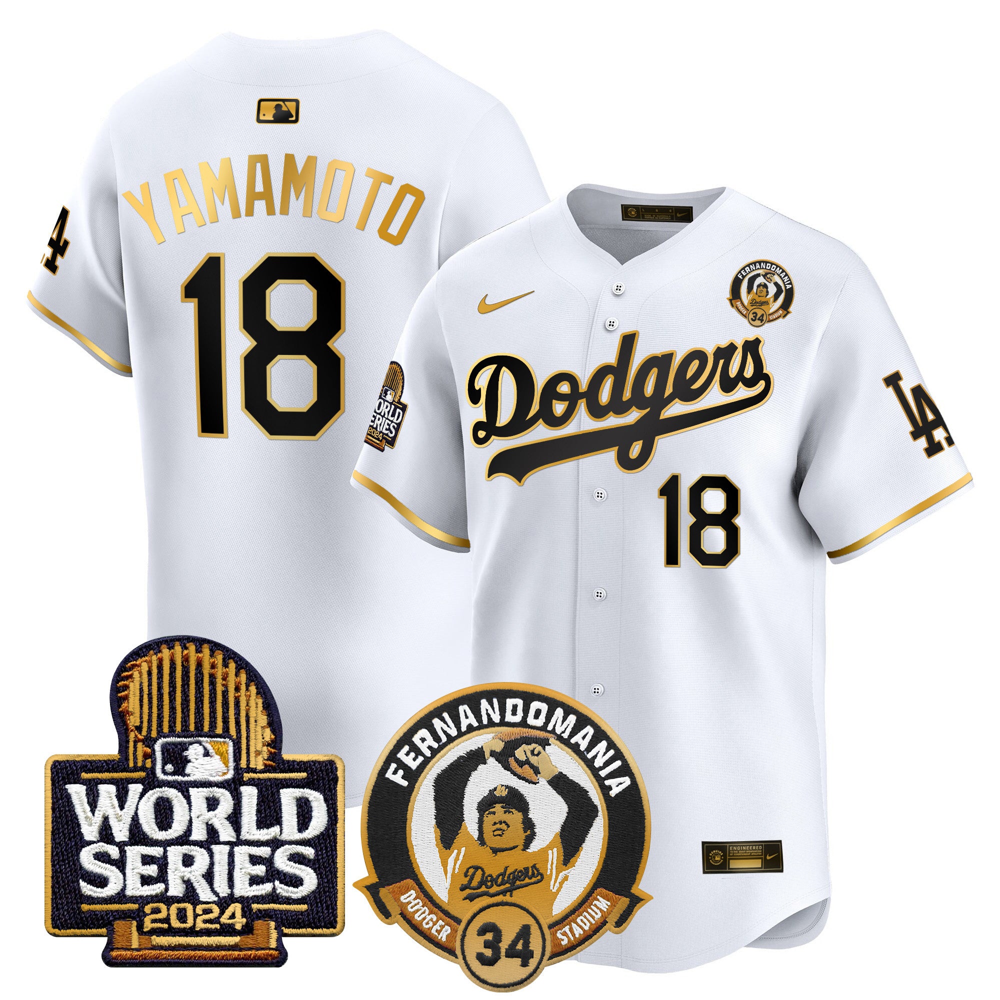 Men's Dodgers Fernando Valenzuela & 2024 World Series Patch Vapor Premier Limited Jersey V3 - All Stitched
