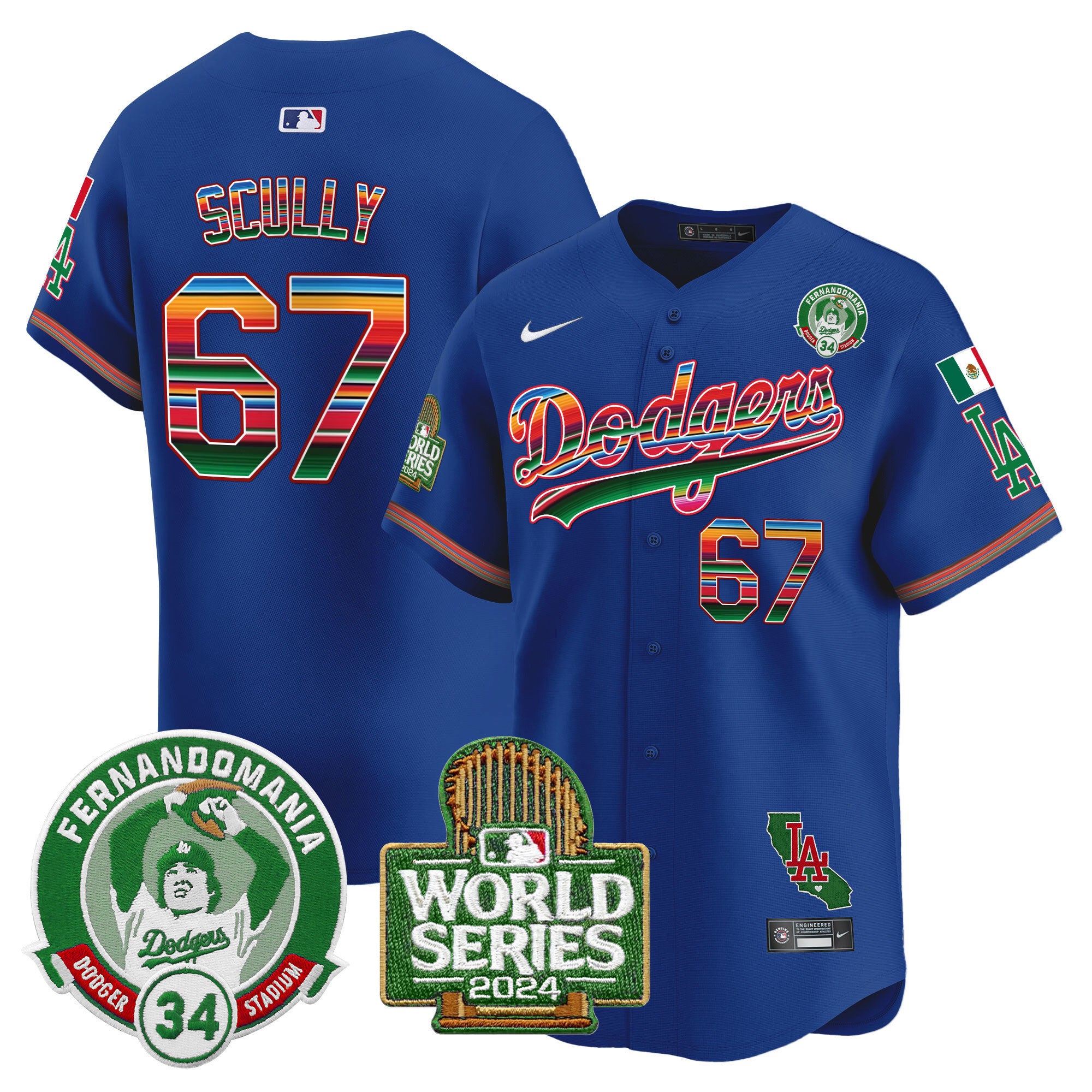 Men's Dodgers Mexico Fernando Valenzuela & 2024 World Series Patch Vapor Premier Limited Jersey - All Stitched
