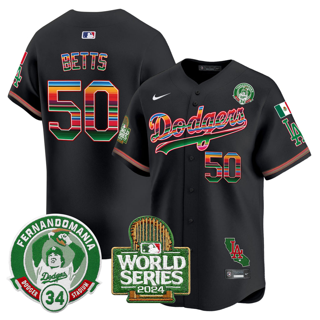 Men's Dodgers Mexico Fernando Valenzuela & 2024 World Series Patch Vapor Premier Limited Jersey - All Stitched