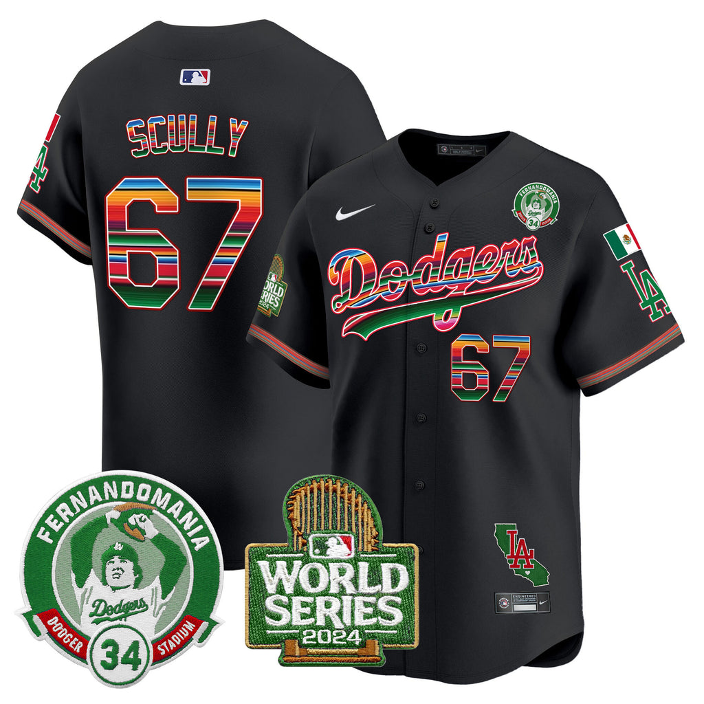 Men's Dodgers Mexico Fernando Valenzuela & 2024 World Series Patch Vapor Premier Limited Jersey - All Stitched