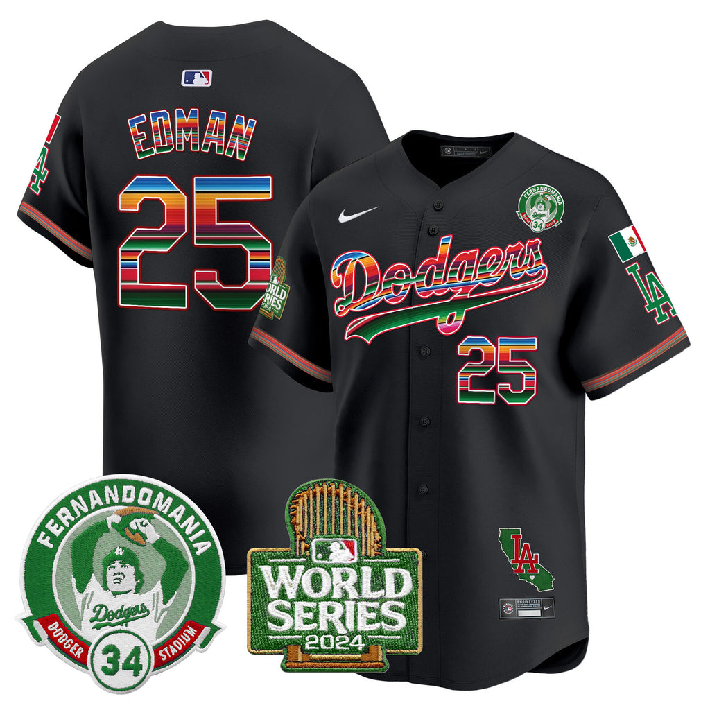 Men's Dodgers Mexico Fernando Valenzuela & 2024 World Series Patch Vapor Premier Limited Jersey - All Stitched