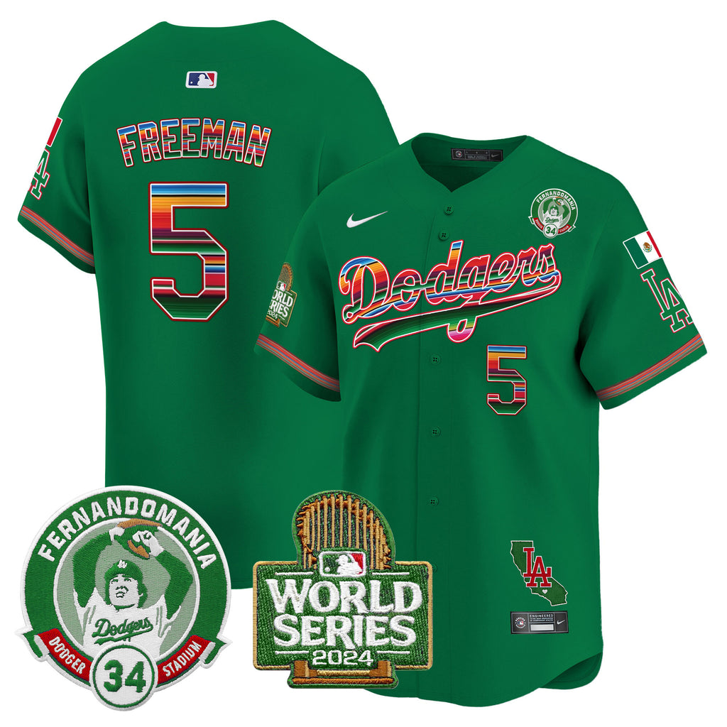 Men's Dodgers Mexico Fernando Valenzuela & 2024 World Series Patch Vapor Premier Limited Jersey - All Stitched
