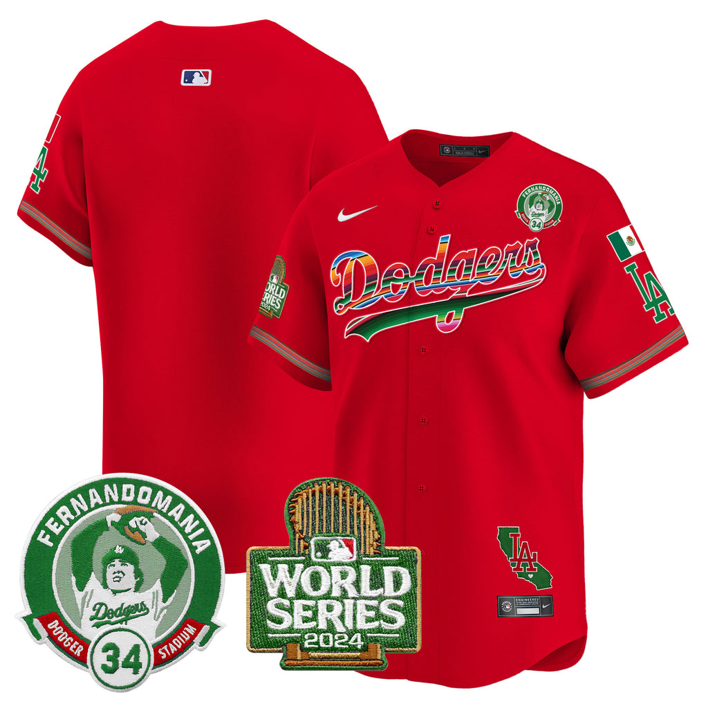 Men's Dodgers Mexico Fernando Valenzuela & 2024 World Series Patch Vapor Premier Limited Jersey - All Stitched