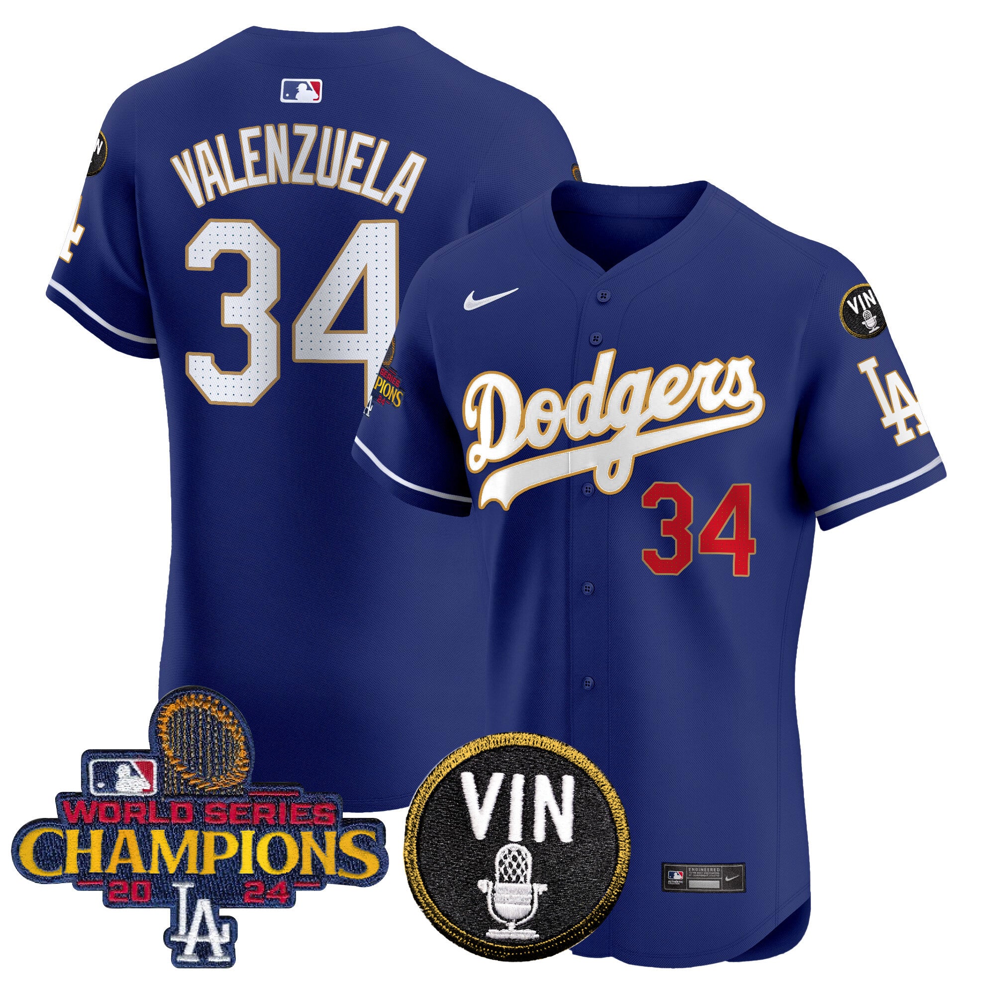 Men's Dodgers 2024 World Series Champions Gold Trim Vapor Premier Elite Jersey - All Stitched