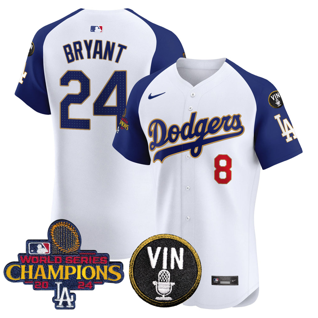 Men's Dodgers 2024 World Series Champions Gold Trim Vapor Premier Elite Jersey - All Stitched