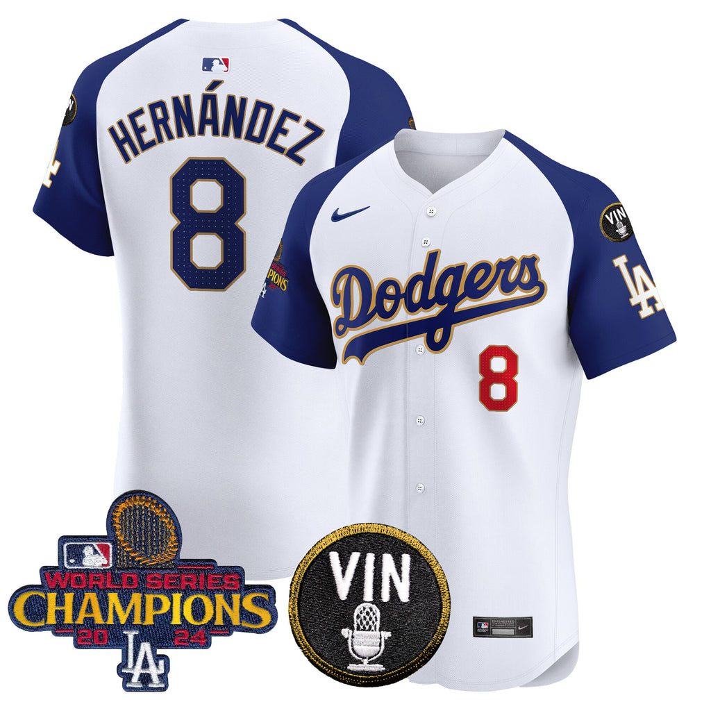 Men's Dodgers 2024 World Series Champions Gold Trim Vapor Premier Elite Jersey - All Stitched