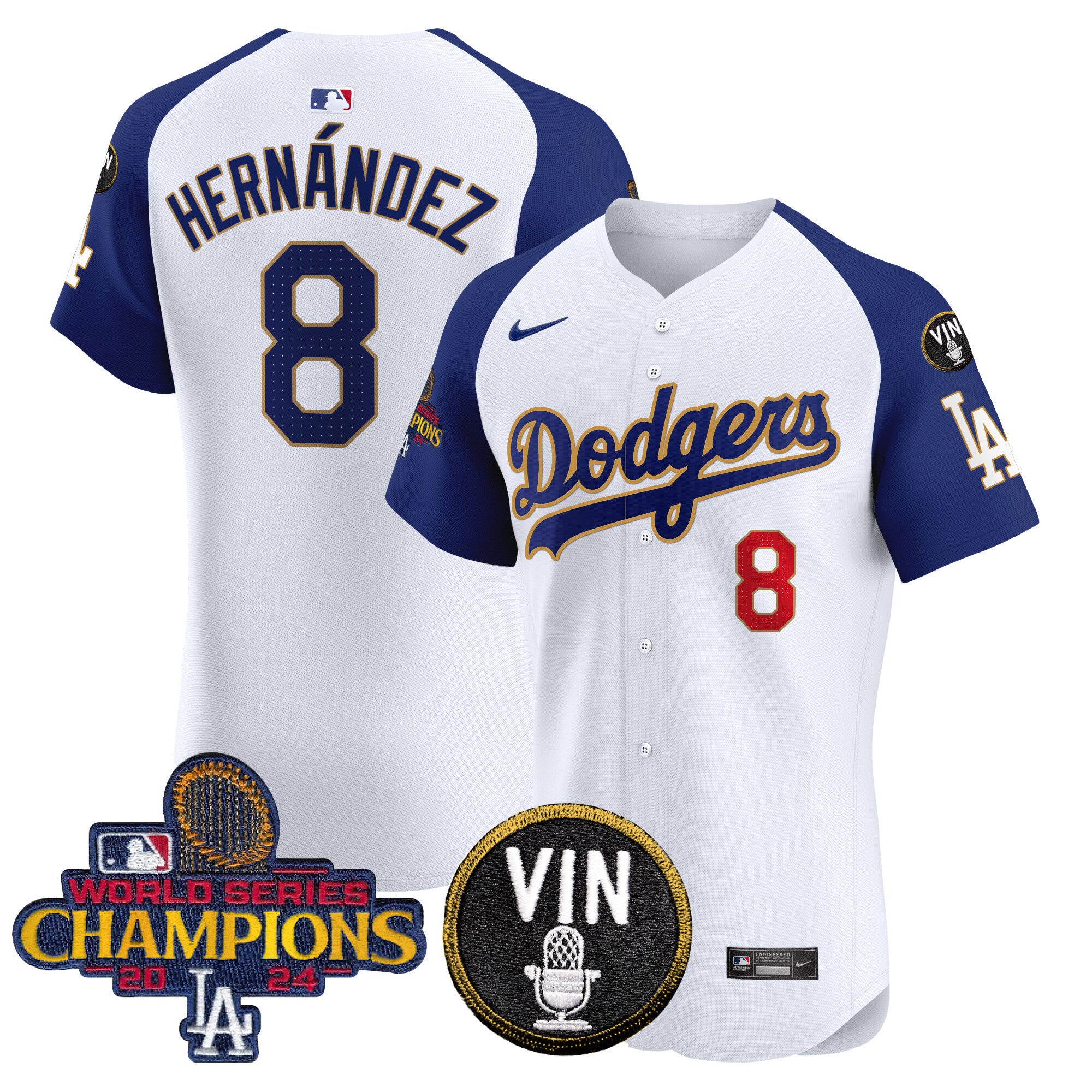 Men's Dodgers 2024 World Series Champions Gold Trim Vapor Premier Elite Jersey - All Stitched