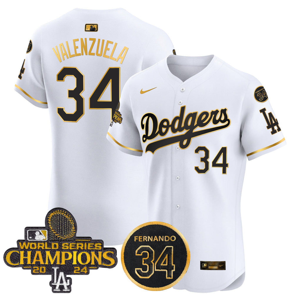 Men's Dodgers 2024 World Series Champions Gold Trim Vapor Premier Elite Jersey V2 - All Stitched