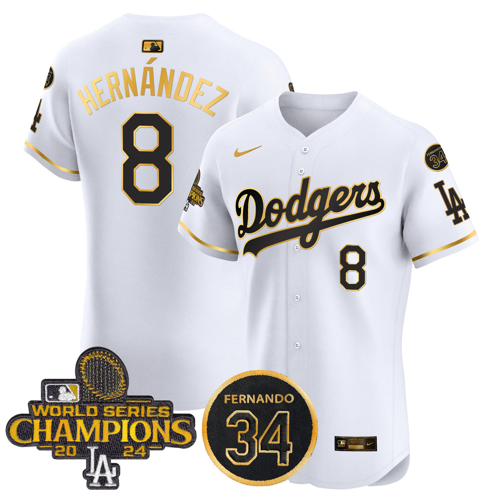 Men's Dodgers 2024 World Series Champions Gold Trim Vapor Premier Elite Jersey V2 - All Stitched