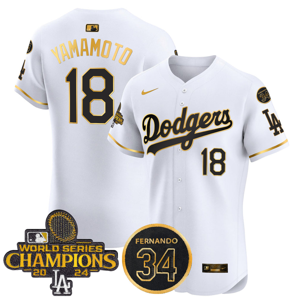 Men's Dodgers 2024 World Series Champions Gold Trim Vapor Premier Elite Jersey V2 - All Stitched