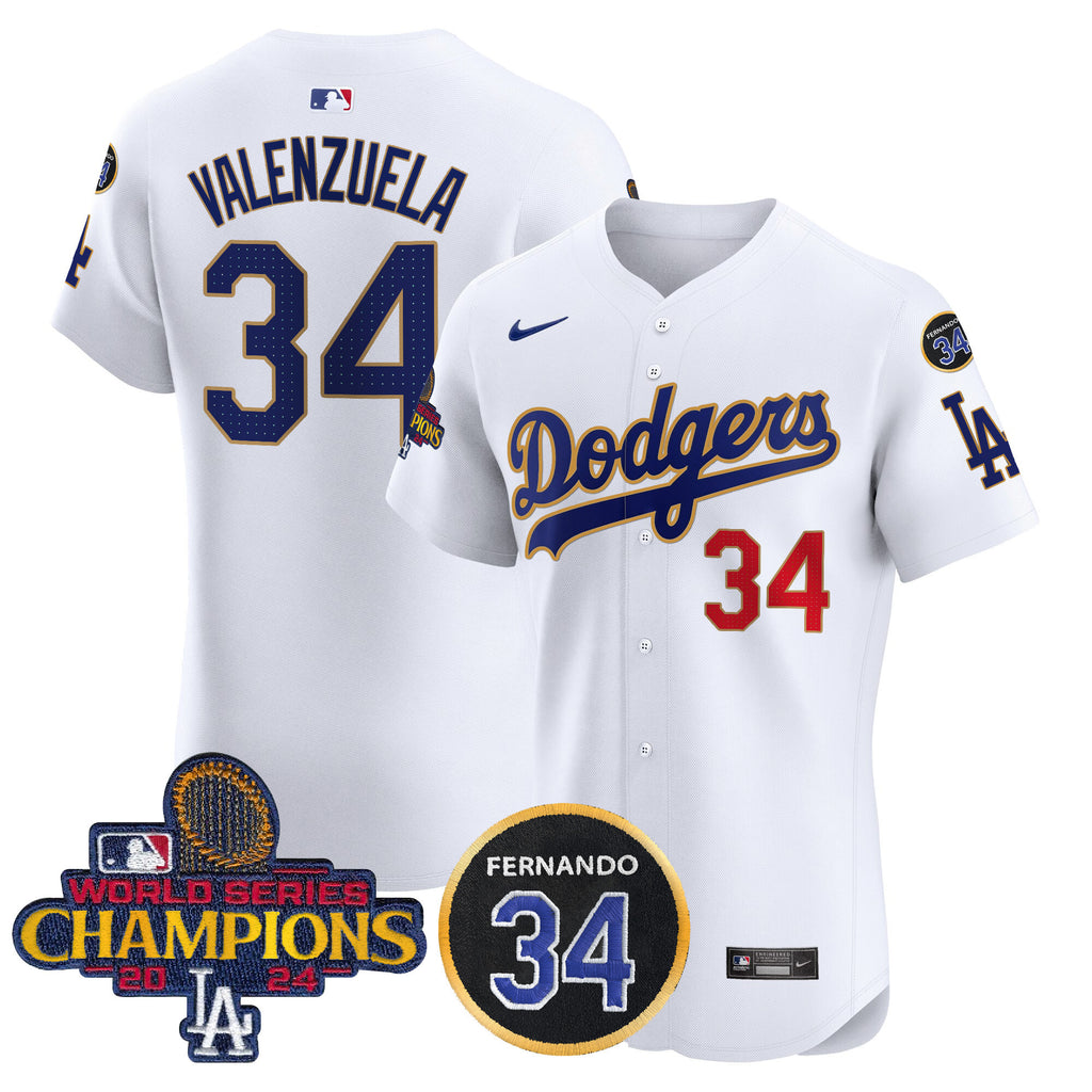 Men's Dodgers 2024 World Series Champions Gold Trim Vapor Premier Elite Jersey V2 - All Stitched