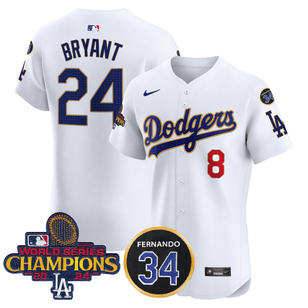 Men's Dodgers 2024 World Series Champions Gold Trim Vapor Premier Elite Jersey V2 - All Stitched
