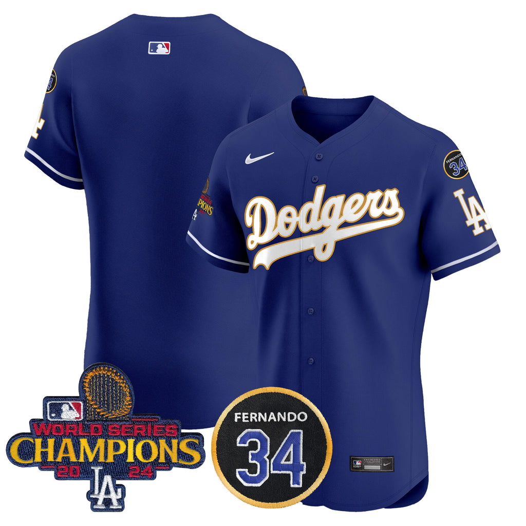 Men's Dodgers 2024 World Series Champions Gold Trim Vapor Premier Elite Jersey V2 - All Stitched