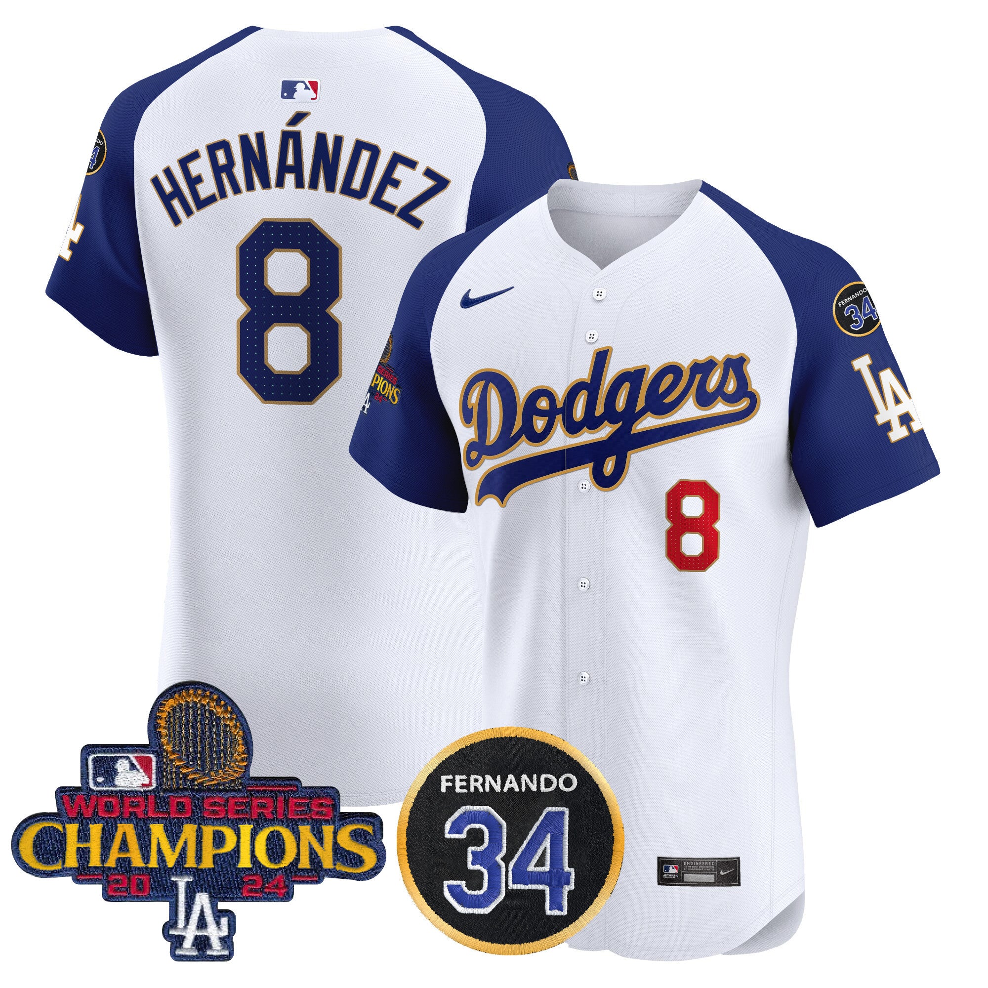 Men's Dodgers 2024 World Series Champions Gold Trim Vapor Premier Elite Jersey V2 - All Stitched