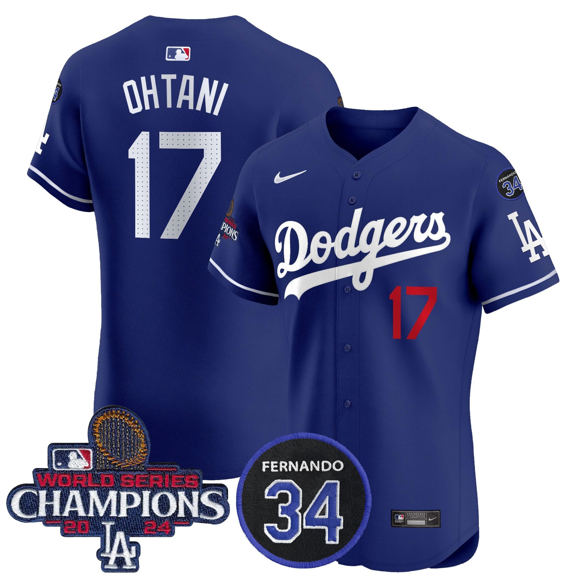 Men's Dodgers 2024 World Series Champions Patch Vapor Premier Elite Jersey V2 - All Stitched