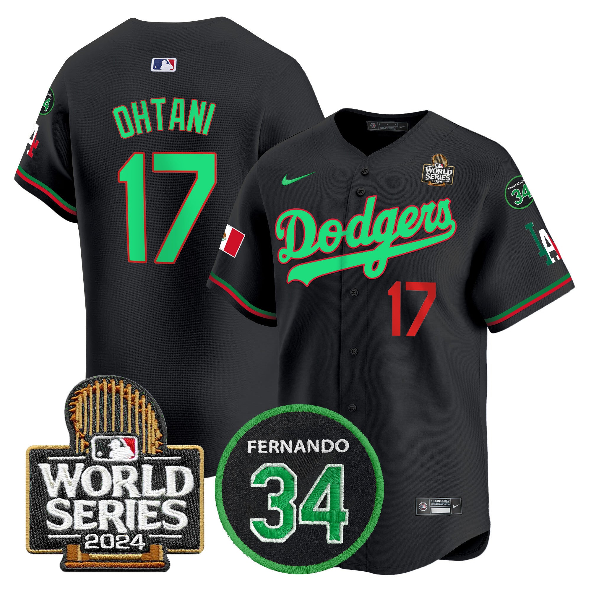 Men's Dodgers Mexico Fernando Memorial & 2024 World Series Patch Vapor Premier Limited Jersey V3 - All Stitched