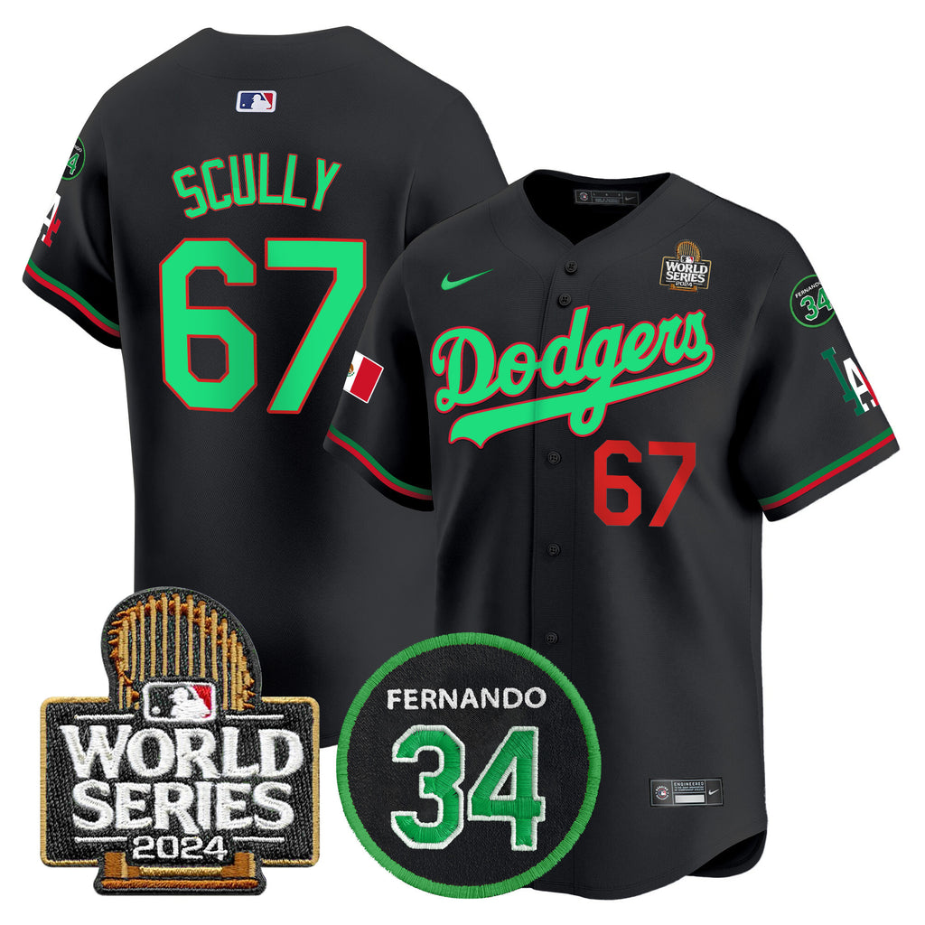 Men's Dodgers Mexico Fernando Memorial & 2024 World Series Patch Vapor Premier Limited Jersey V3 - All Stitched