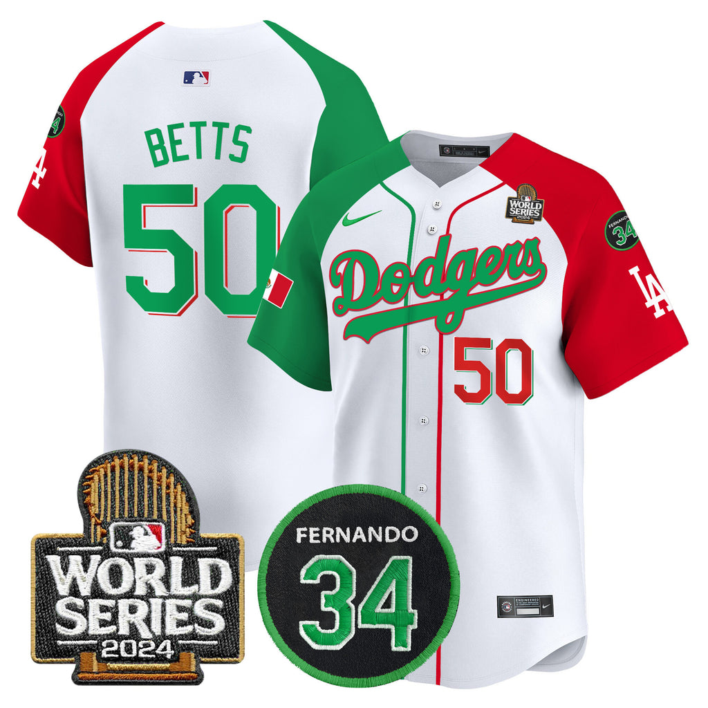 Men's Dodgers Mexico Fernando Memorial & 2024 World Series Patch Vapor Premier Limited Jersey V3 - All Stitched