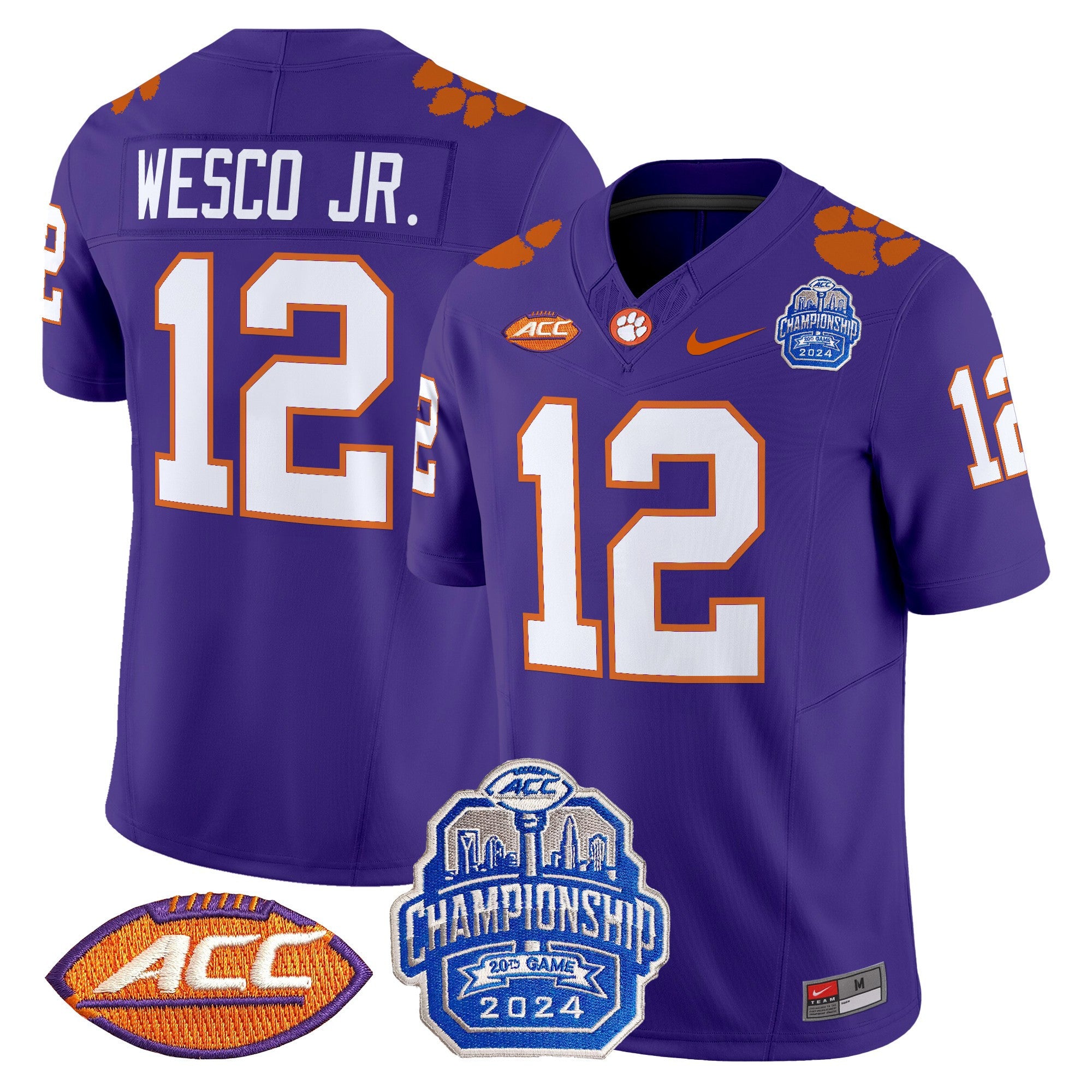 Men's Clemson Tigers 2024 ACC Championship Patch Vapor Limited Jersey - All Stitched