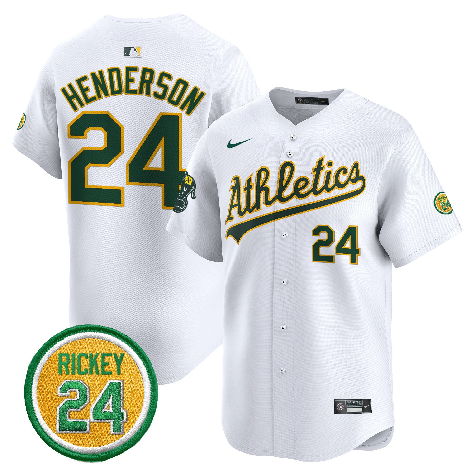 Men's Oakland Athletics Rickey Henderson Patch Vapor Premier Limited Jersey - All Stitched