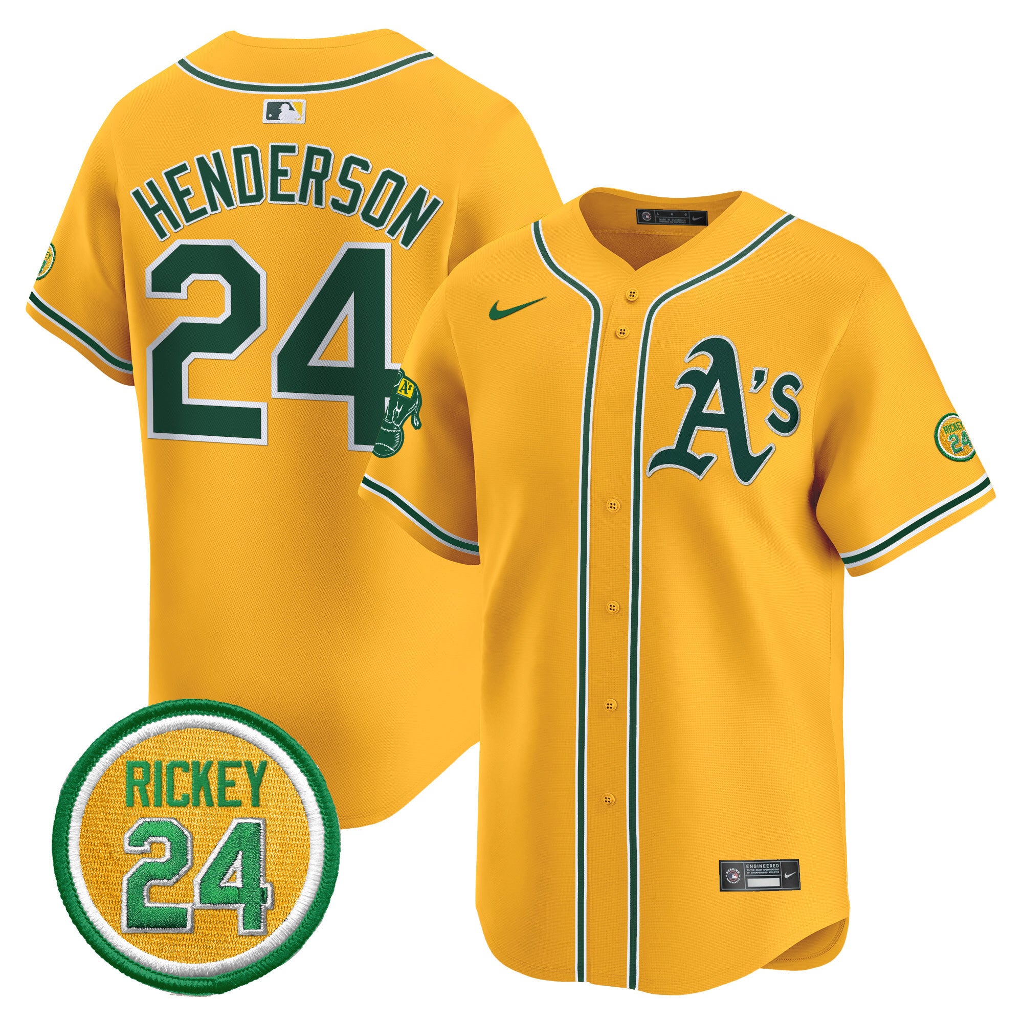 Men's Oakland Athletics Rickey Henderson Patch Vapor Premier Limited Jersey - All Stitched