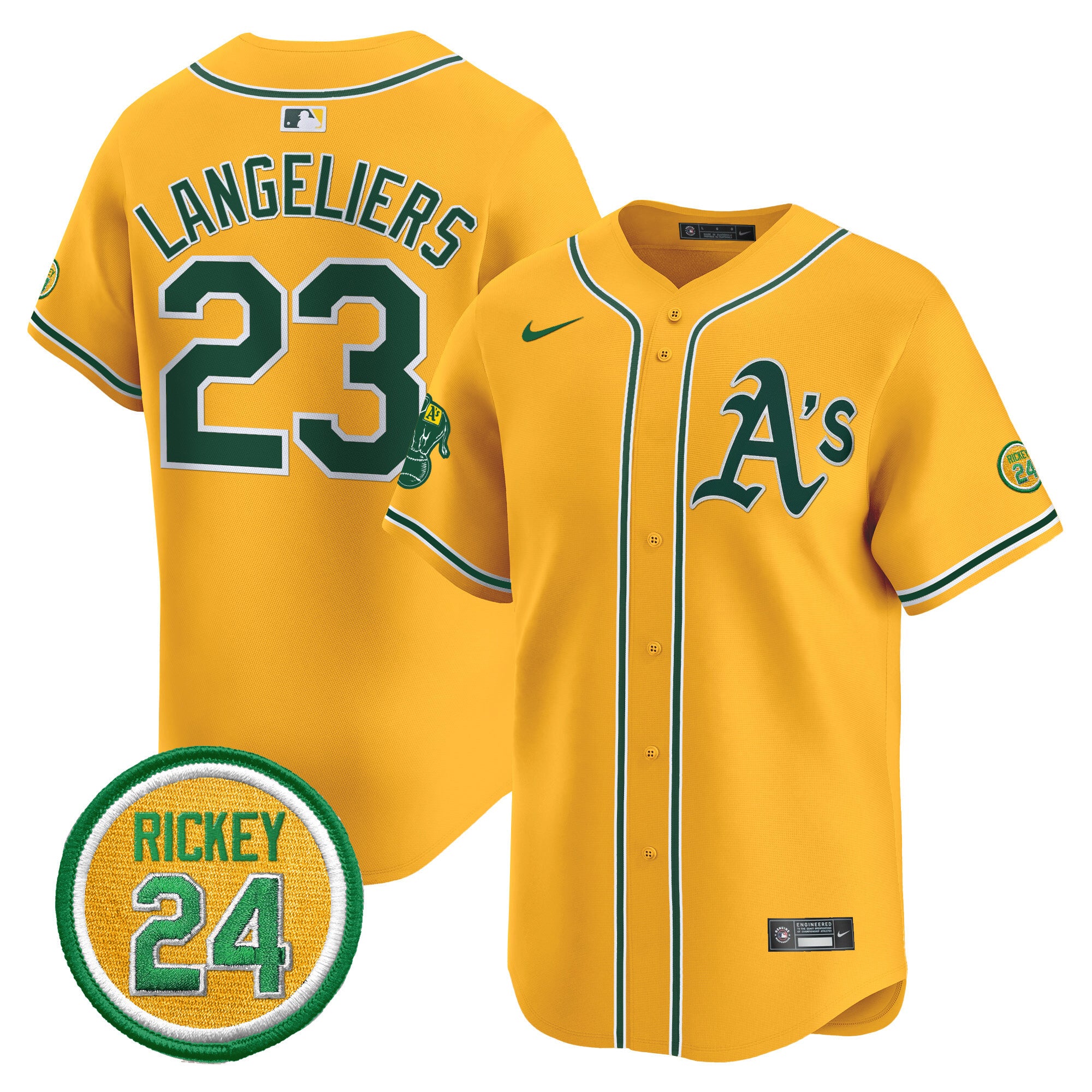 Men's Oakland Athletics Rickey Henderson Patch Vapor Premier Limited Jersey - All Stitched