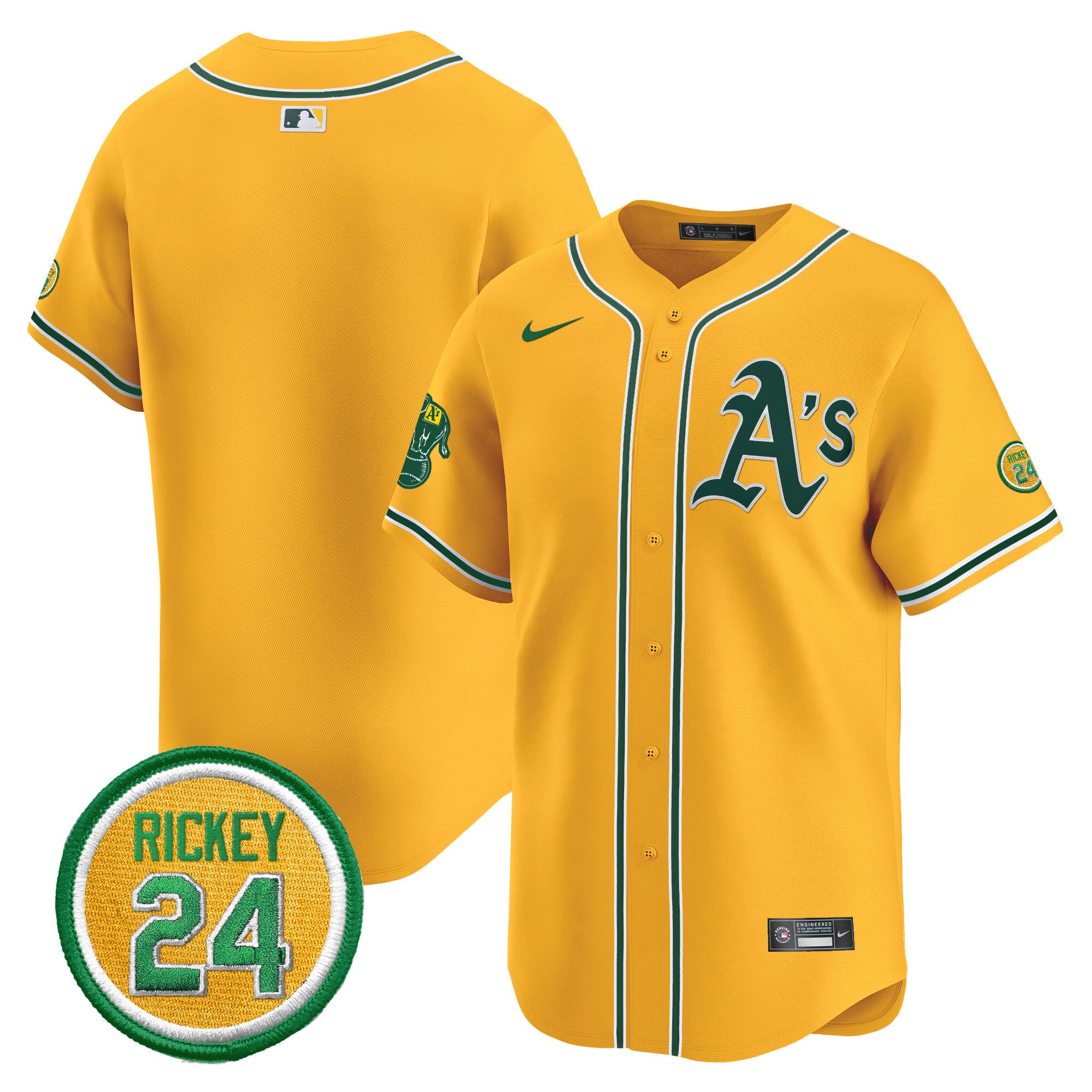 Men's Oakland Athletics Rickey Henderson Patch Vapor Premier Limited Jersey - All Stitched