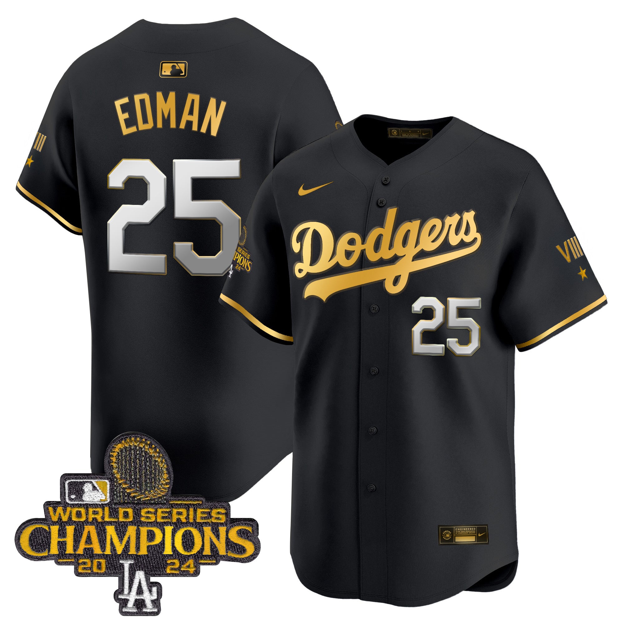 Men's Dodgers 2024 World Series Champions Gold Trim Vapor Premier Limited Jersey - All Stitched