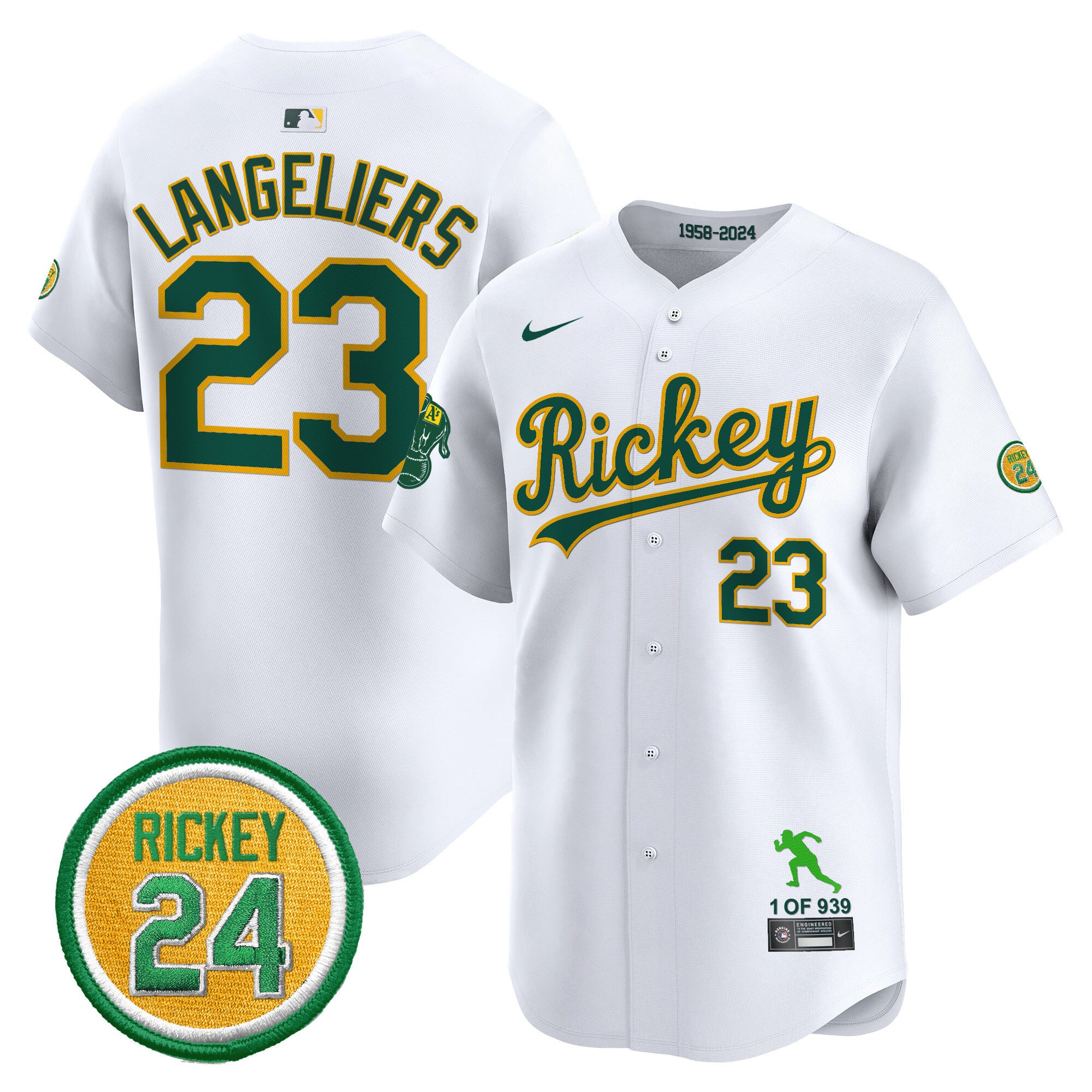 Men's Oakland Athletics Rickey Tribute style Vapor Premier Limited Jersey - All Stitched