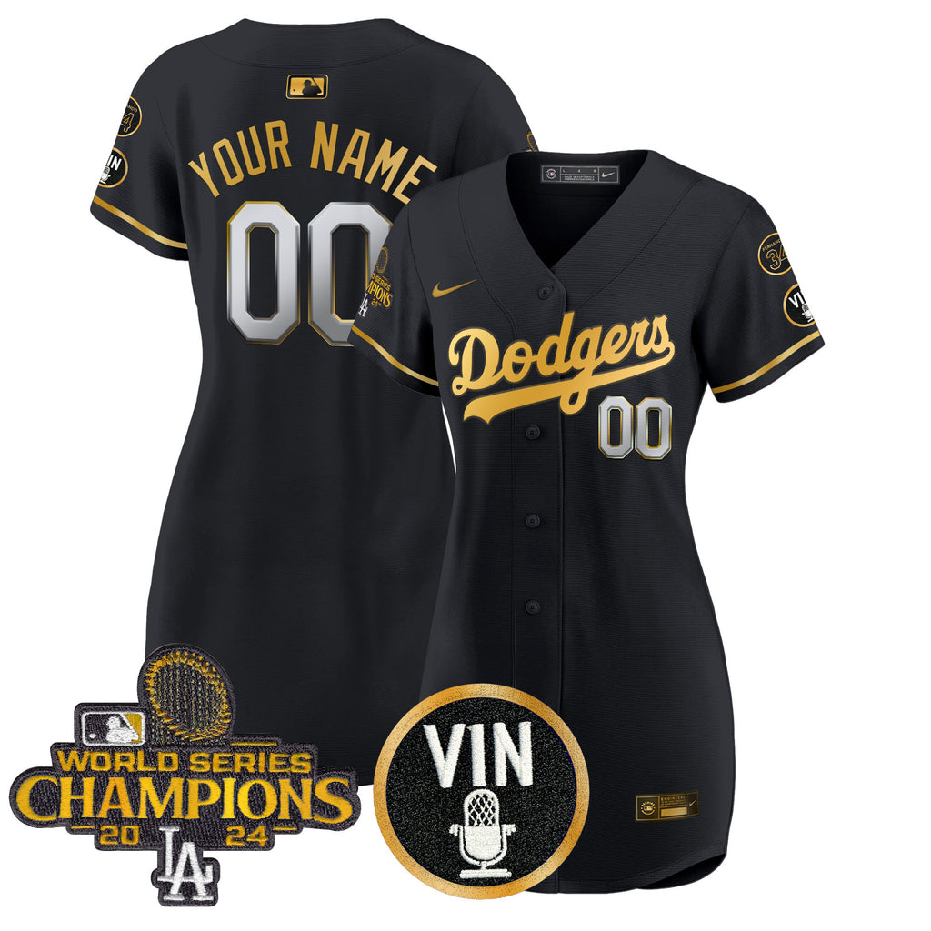 Dodgers 2025 Vin Scully & #34 Fernando Patch Gold Baseball Custom Dress - All Stitched