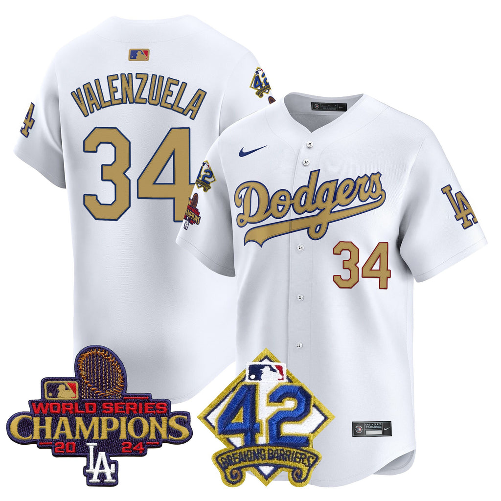 Men's Dodgers 2024 World Series Champions & Jackie Robinson Patch Vapor Premier Limited Jersey - All Stitched
