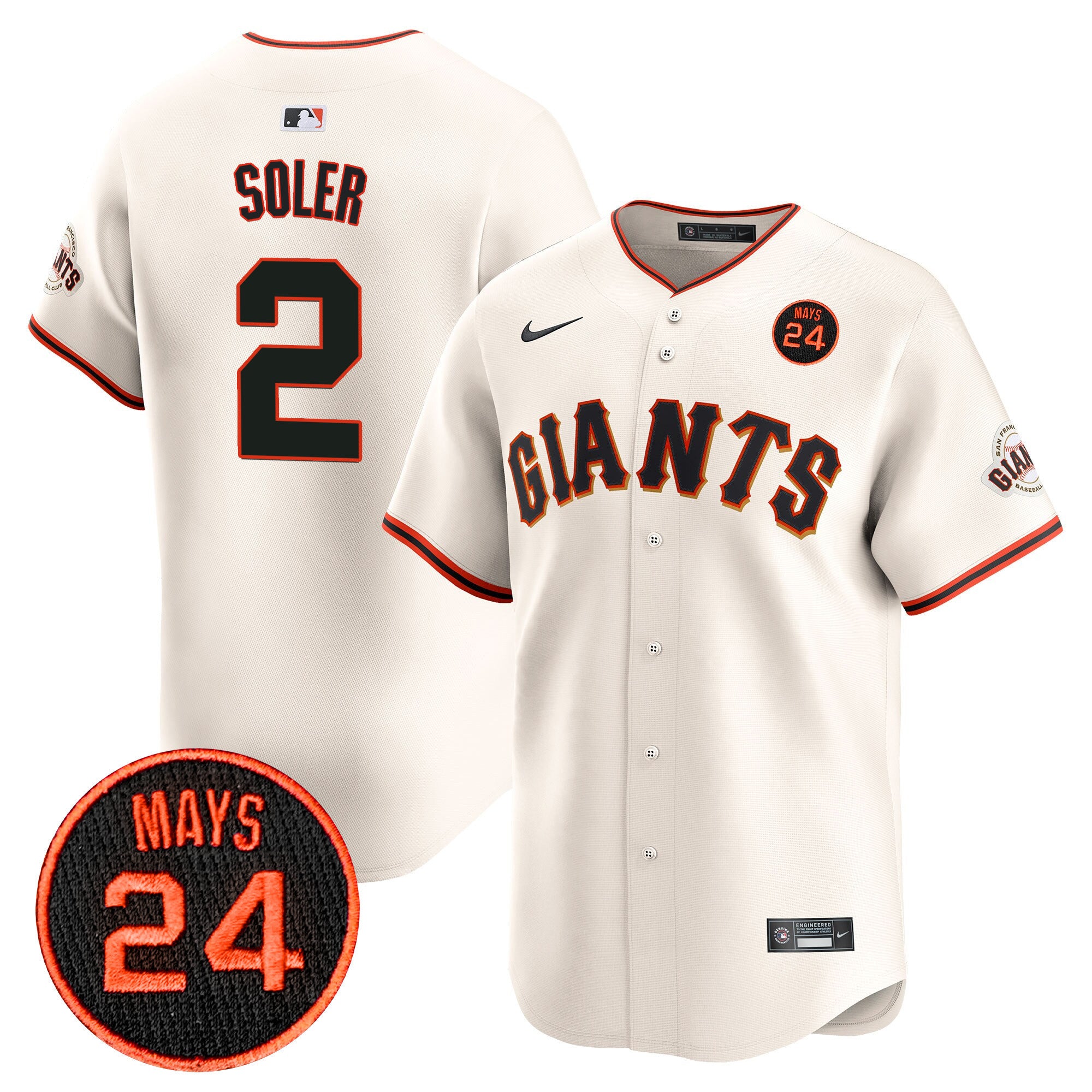 Men's San Francisco Giants 2024 Willie Mays Patch Vapor Premier Limited Jersey V3 - All Stitched