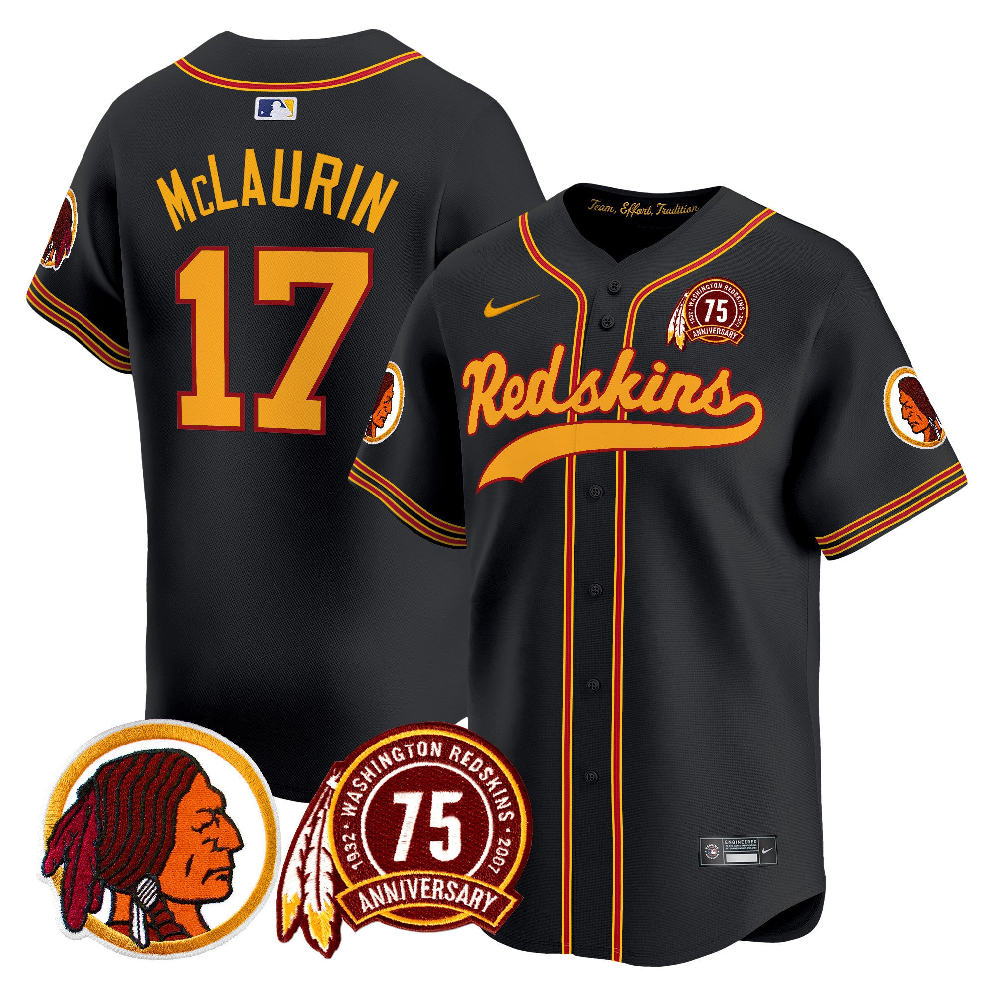 Men's Washington Redskins 75th Patch Throwback Vapor Premier Limited Jersey - All Stitched