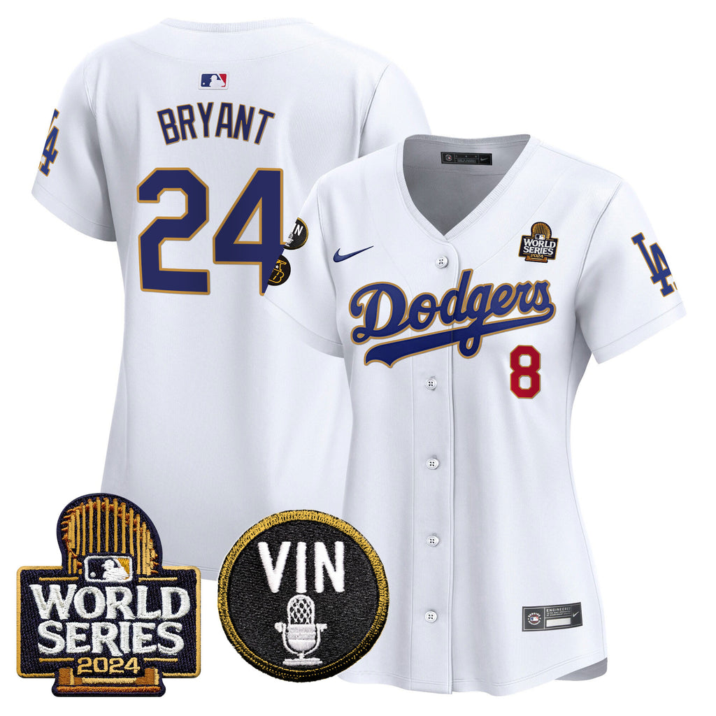 Women's Dodgers 2024 World Series Gold Trim Vapor Premier Limited Jersey V2 - All Stitched