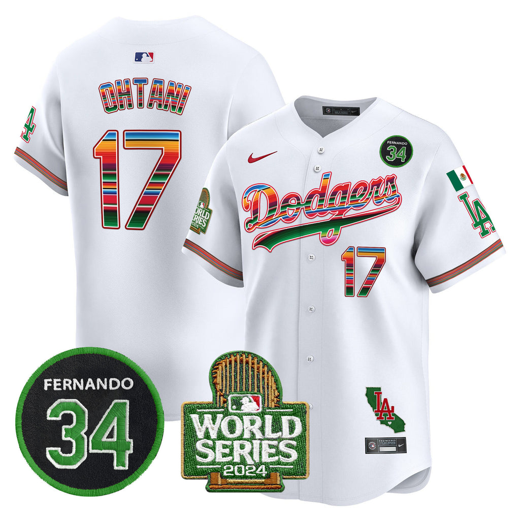 Men's Dodgers Mexico Fernando Memorial & 2024 World Series Patch Vapor Premier Limited Jersey - All Stitched