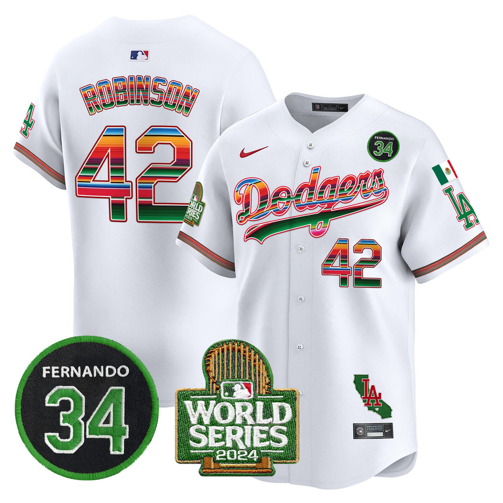Men's Dodgers Mexico Fernando Memorial & 2024 World Series Patch Vapor Premier Limited Jersey - All Stitched