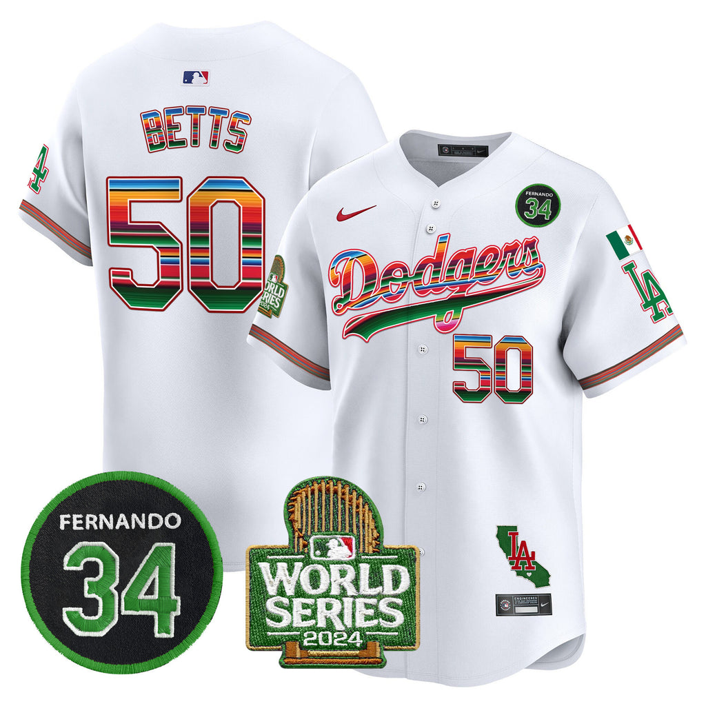 Men's Dodgers Mexico Fernando Memorial & 2024 World Series Patch Vapor Premier Limited Jersey - All Stitched