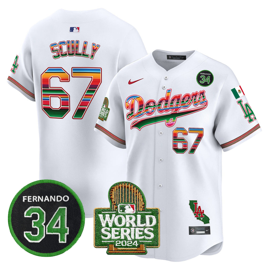 Men's Dodgers Mexico Fernando Memorial & 2024 World Series Patch Vapor Premier Limited Jersey - All Stitched