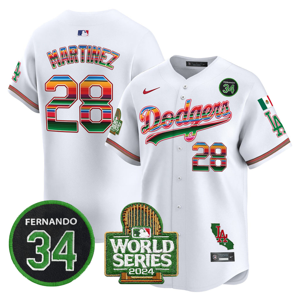 Men's Dodgers Mexico Fernando Memorial & 2024 World Series Patch Vapor Premier Limited Jersey - All Stitched