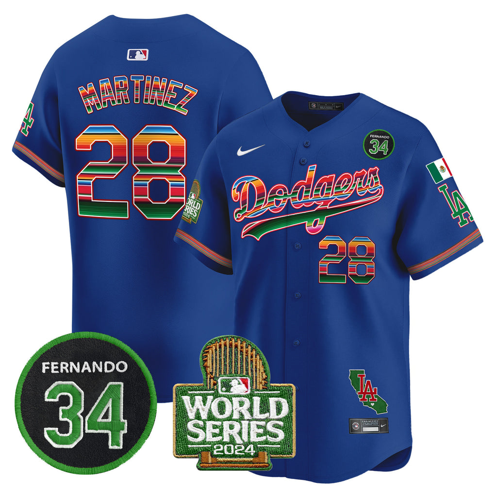 Men's Dodgers Mexico Fernando Memorial & 2024 World Series Patch Vapor Premier Limited Jersey - All Stitched