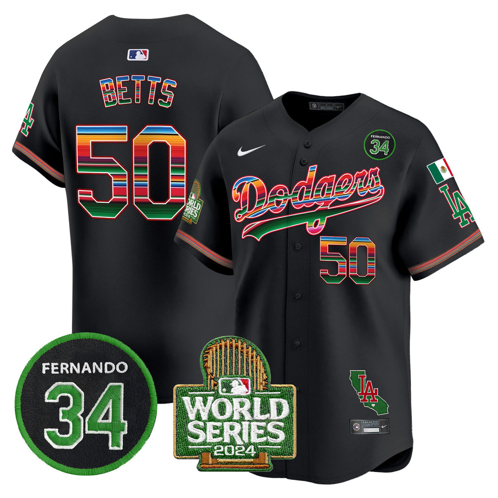 Men's Dodgers Mexico Fernando Memorial & 2024 World Series Patch Vapor Premier Limited Jersey - All Stitched