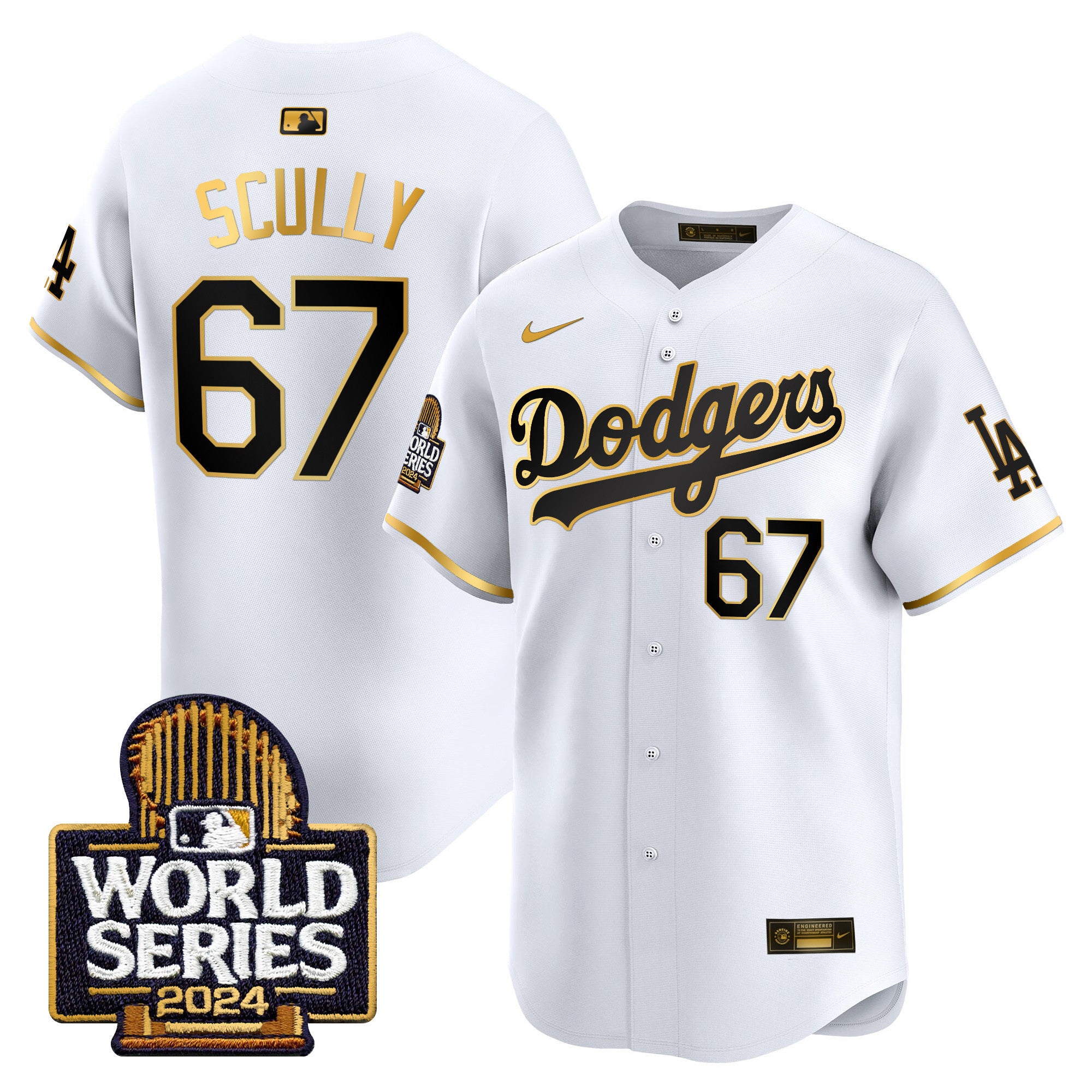 Men's Dodgers 2024 World Series Gold Trim Vapor Premier Limited Jersey - All Stitched
