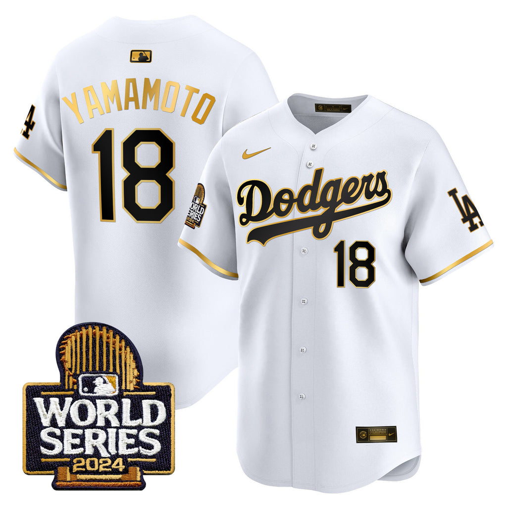 Men's Dodgers 2024 World Series Gold Trim Vapor Premier Limited Jersey - All Stitched