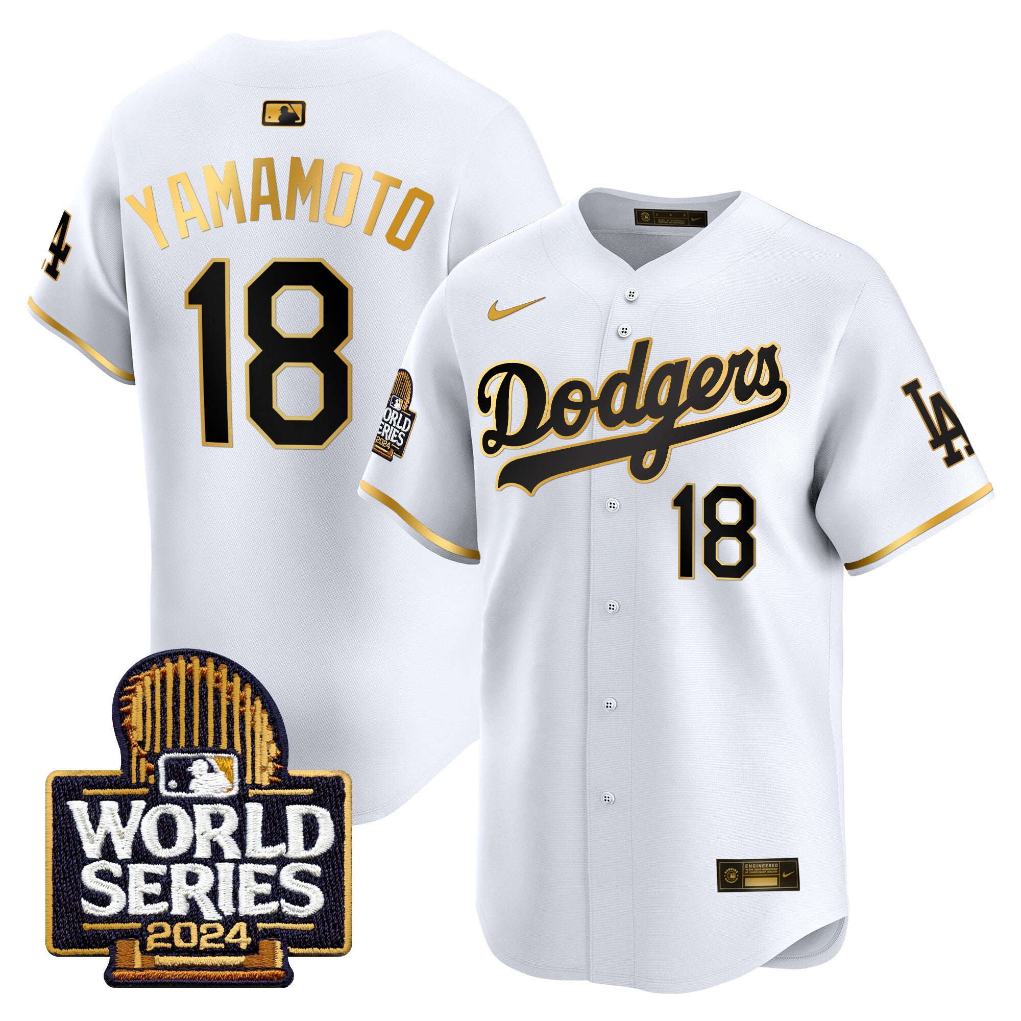 Men's Dodgers 2024 World Series Gold Trim Vapor Premier Limited Jersey - All Stitched