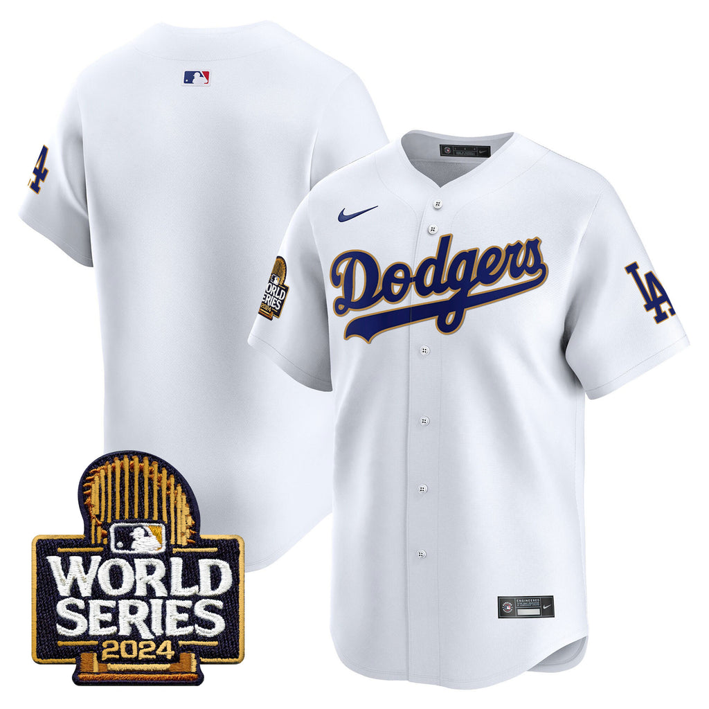 Men's Dodgers 2024 World Series Gold Trim Vapor Premier Limited Jersey - All Stitched