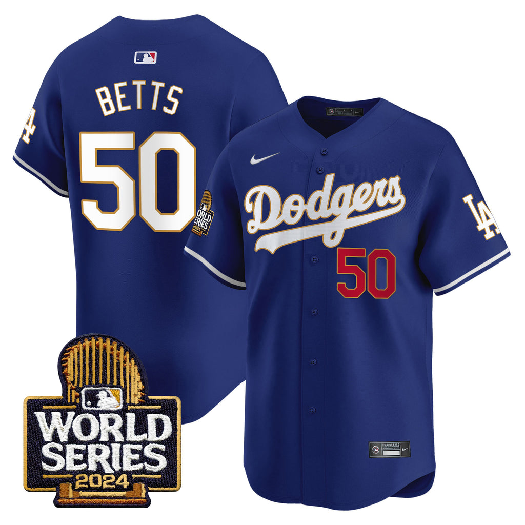 Men's Dodgers 2024 World Series Gold Trim Vapor Premier Limited Jersey - All Stitched