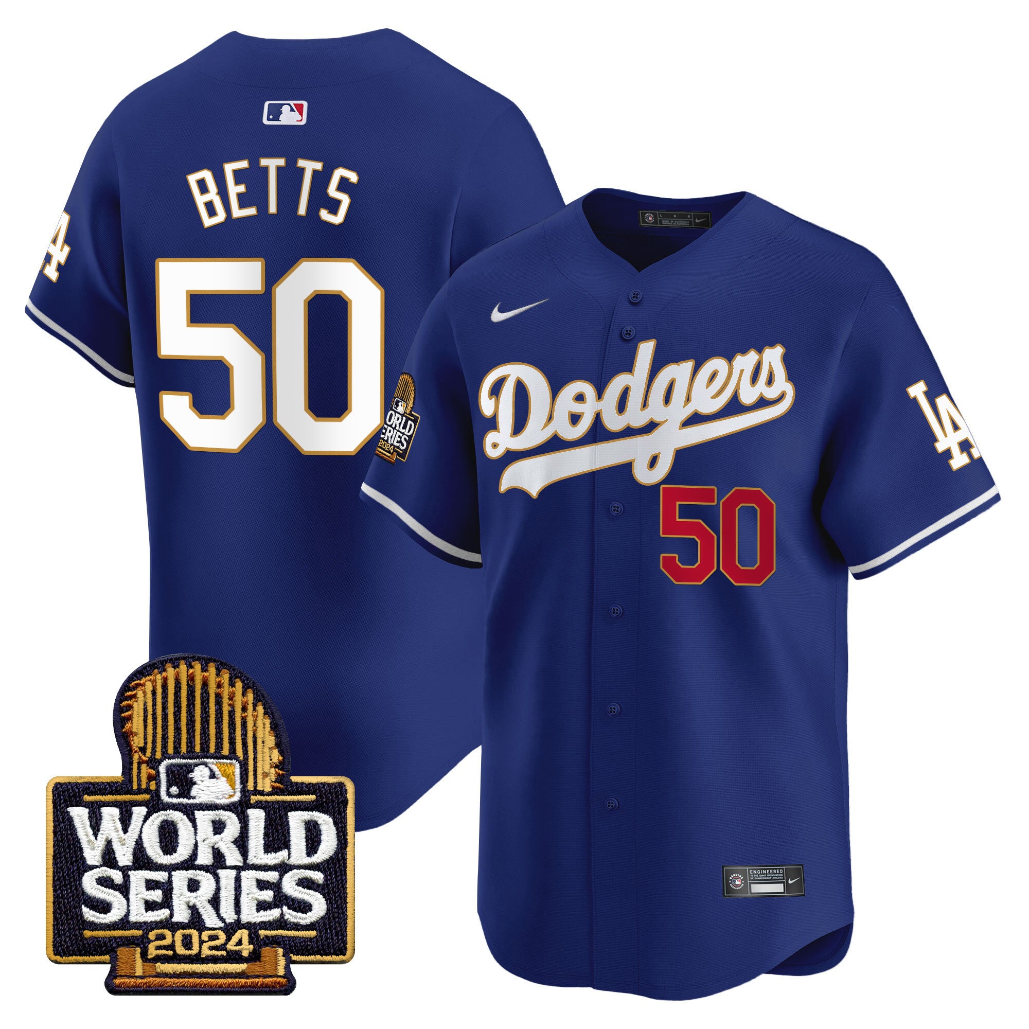 Men's Dodgers 2024 World Series Gold Trim Vapor Premier Limited Jersey - All Stitched