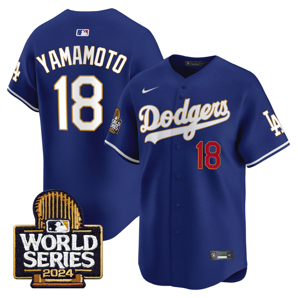 Men's Dodgers 2024 World Series Gold Trim Vapor Premier Limited Jersey - All Stitched